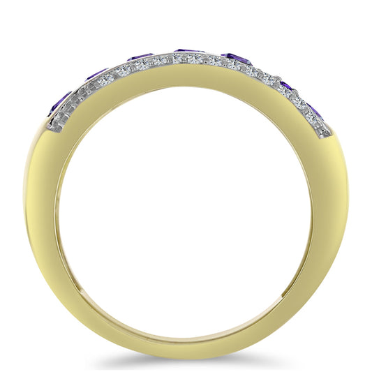 Pozlacené stříbro 925/1000 Prsten s Marockým Ametystem a Bílým Topazem - Karátové číslo: 2.44. přibližná hmotnost: 8.24 gramů