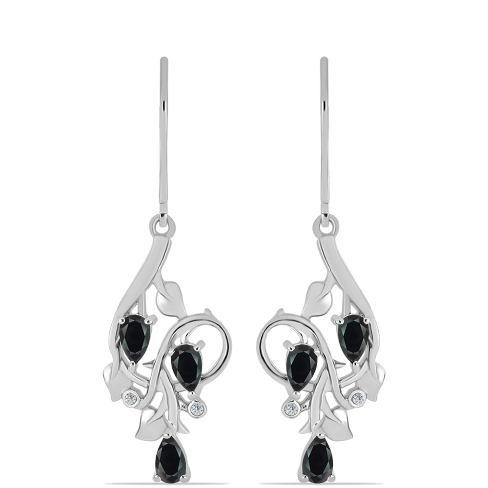 Stříbro 925/1000 Náušnice s Obsidiánem a Bílým Topazem - Karátové číslo: 1. přibližná hmotnost: 4.96 gramů