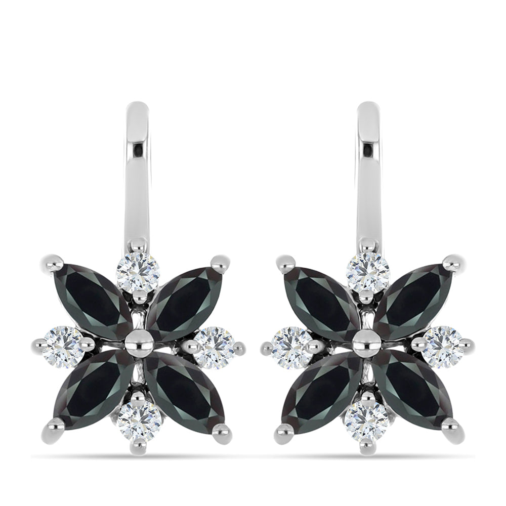 Stříbro 925/1000 Náušnice s Obsidiánem a Bílým Topazem - Karátové číslo: 1.2. přibližná hmotnost: 3.47 gramů