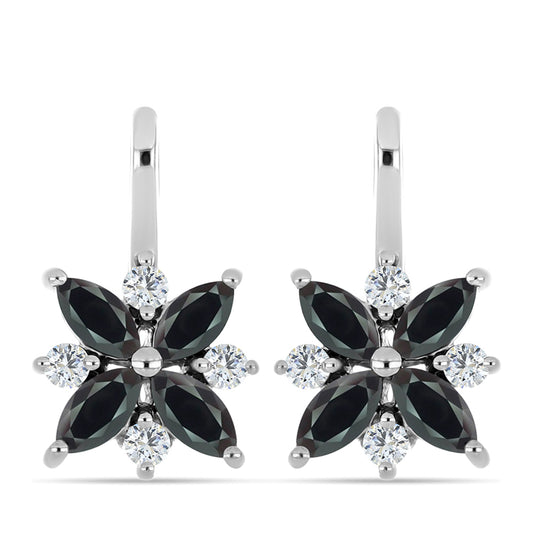 Stříbro 925/1000 Náušnice s Obsidiánem a Bílým Topazem - Karátové číslo: 1.2. přibližná hmotnost: 3.47 gramů