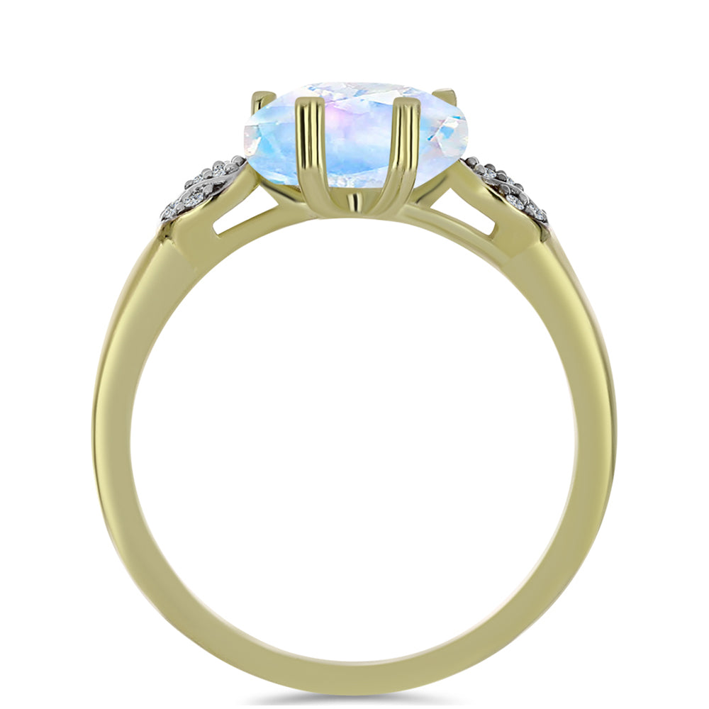 Pozlacené Stříbro 925/1000 - Prsten s Duhovým Měsíčním Kamenem a Bílým Topazem - Karátové číslo: 2.6. přibližná hmotnost: 3.02 gramů 2 