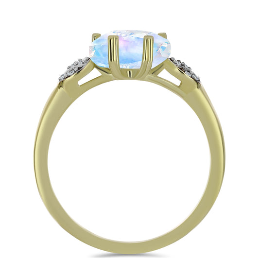 Pozlacené Stříbro 925/1000 - Prsten s Duhovým Měsíčním Kamenem a Bílým Topazem - Karátové číslo: 2.6. přibližná hmotnost: 3.02 gramů