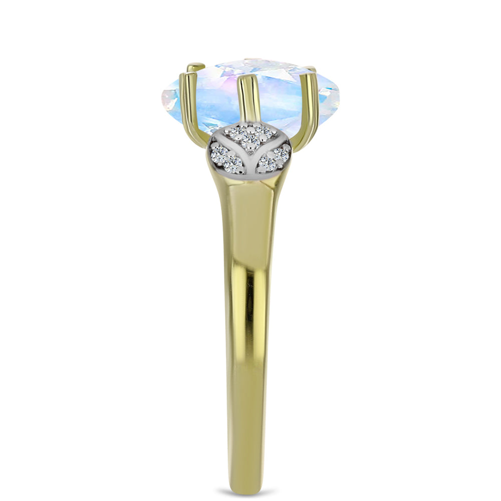 Pozlacené Stříbro 925/1000 - Prsten s Duhovým Měsíčním Kamenem a Bílým Topazem - Karátové číslo: 2.6. přibližná hmotnost: 3.02 gramů 4 