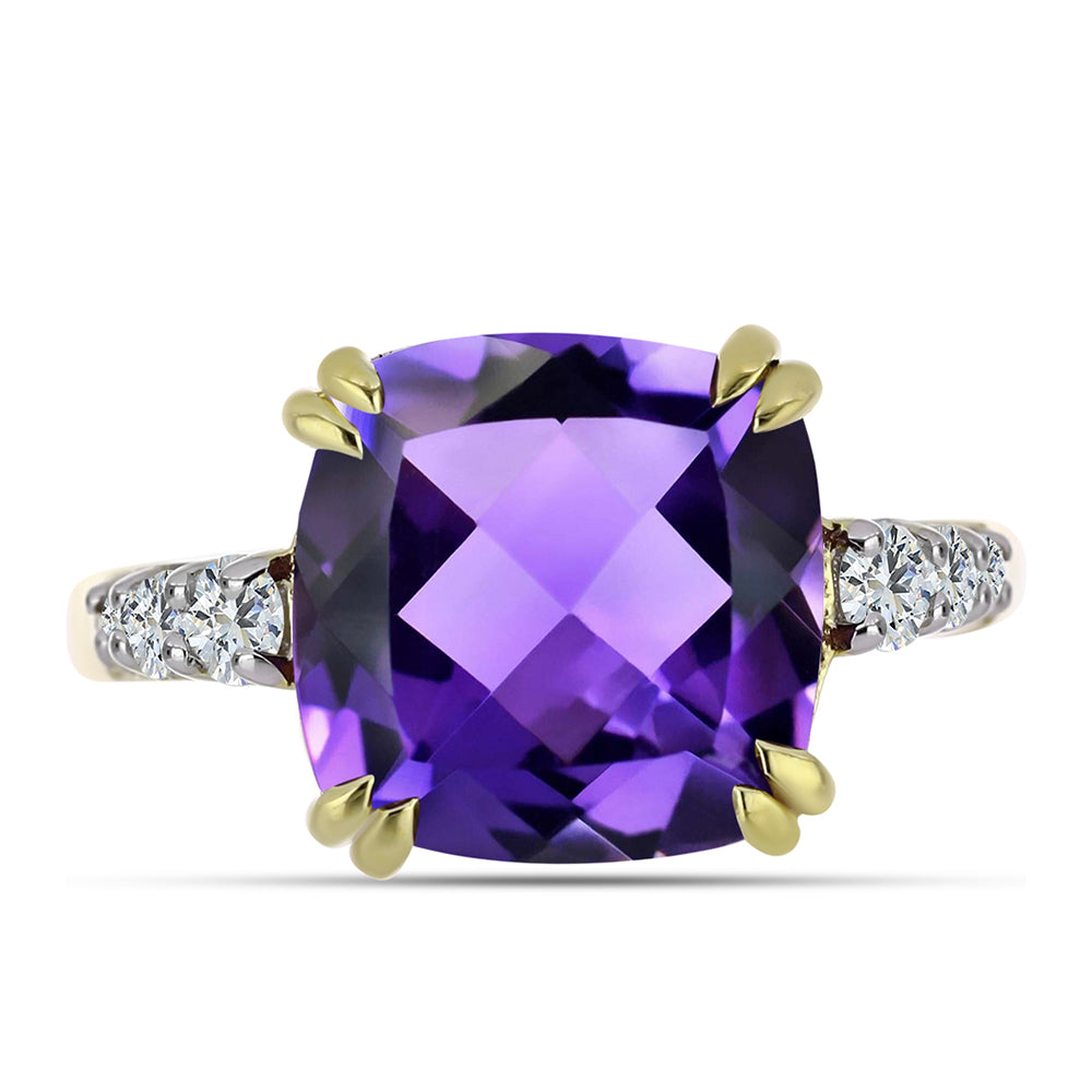 Pozlacené stříbro 925/1000 Prsten s Marockým Ametystem a Bílým Topazem - Karátové číslo: 6.17. přibližná hmotnost: 4.77 gramů 1 