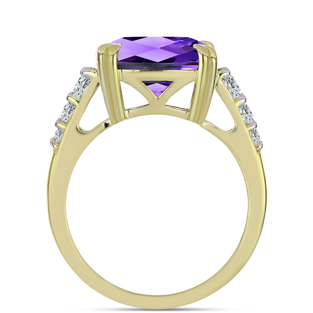 Pozlacené stříbro 925/1000 Prsten s Marockým Ametystem a Bílým Topazem - Karátové číslo: 6.17. přibližná hmotnost: 4.77 gramů 2 