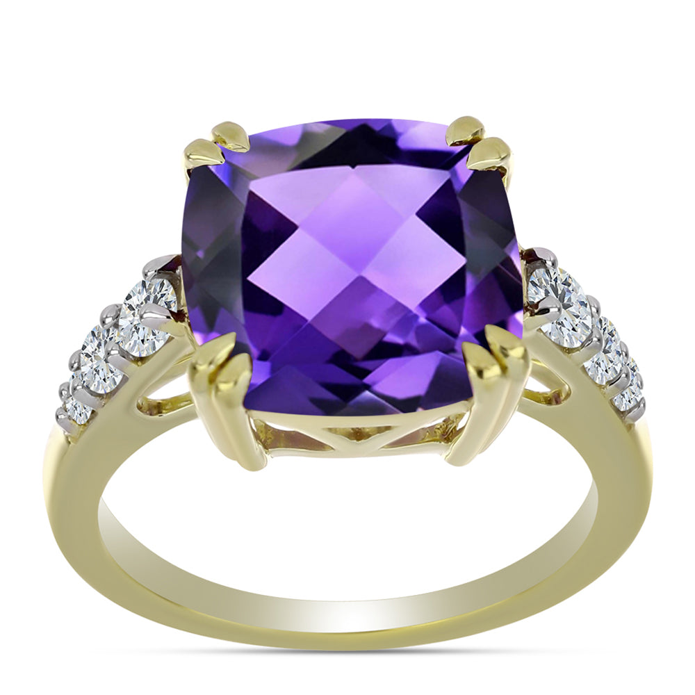 Pozlacené stříbro 925/1000 Prsten s Marockým Ametystem a Bílým Topazem - Karátové číslo: 6.17. přibližná hmotnost: 4.77 gramů 3 