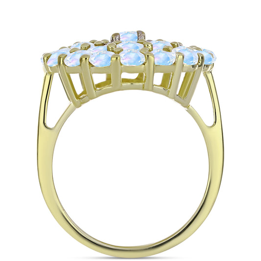 Pozlacené stříbro 925/1000 Prsten s Duhovým Měsíčním Kamenem a Bílým Topazem - Karátové číslo: 2.94. přibližná hmotnost: 5.3 gramů