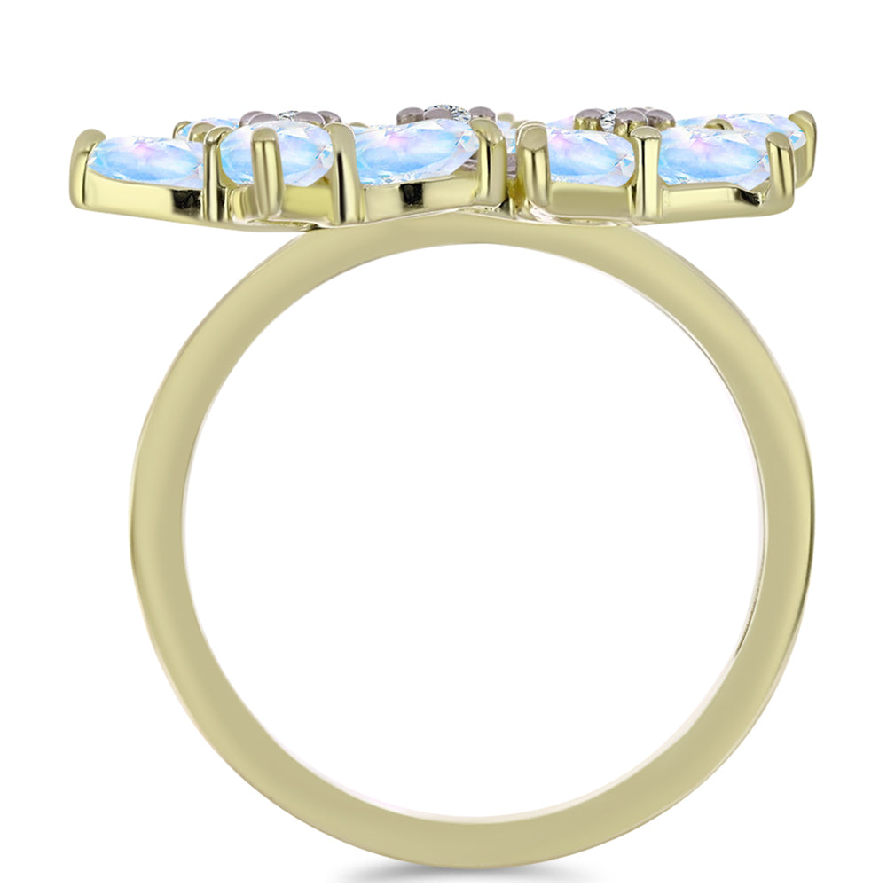 Pozlacené Stříbro 925/1000 - Prsten s Duhovým Měsíčním Kamenem a Bílým Topazem - Karátové číslo: 2.76. přibližná hmotnost: 4.31 gramů 2 