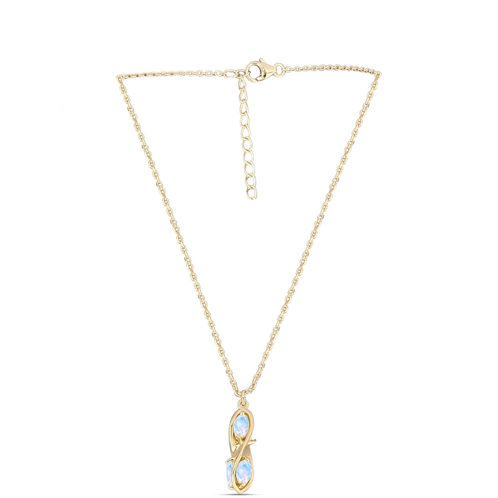 Pozlacené stříbro 925/1000 Náhrdelník s Duhovým Měsíčním Kamenem - Karátové číslo: 1.42. přibližná hmotnost: 3.74 gramů 1 