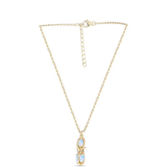 Pozlacené stříbro 925/1000 Náhrdelník s Duhovým Měsíčním Kamenem - Karátové číslo: 1.42. přibližná hmotnost: 3.74 gramů