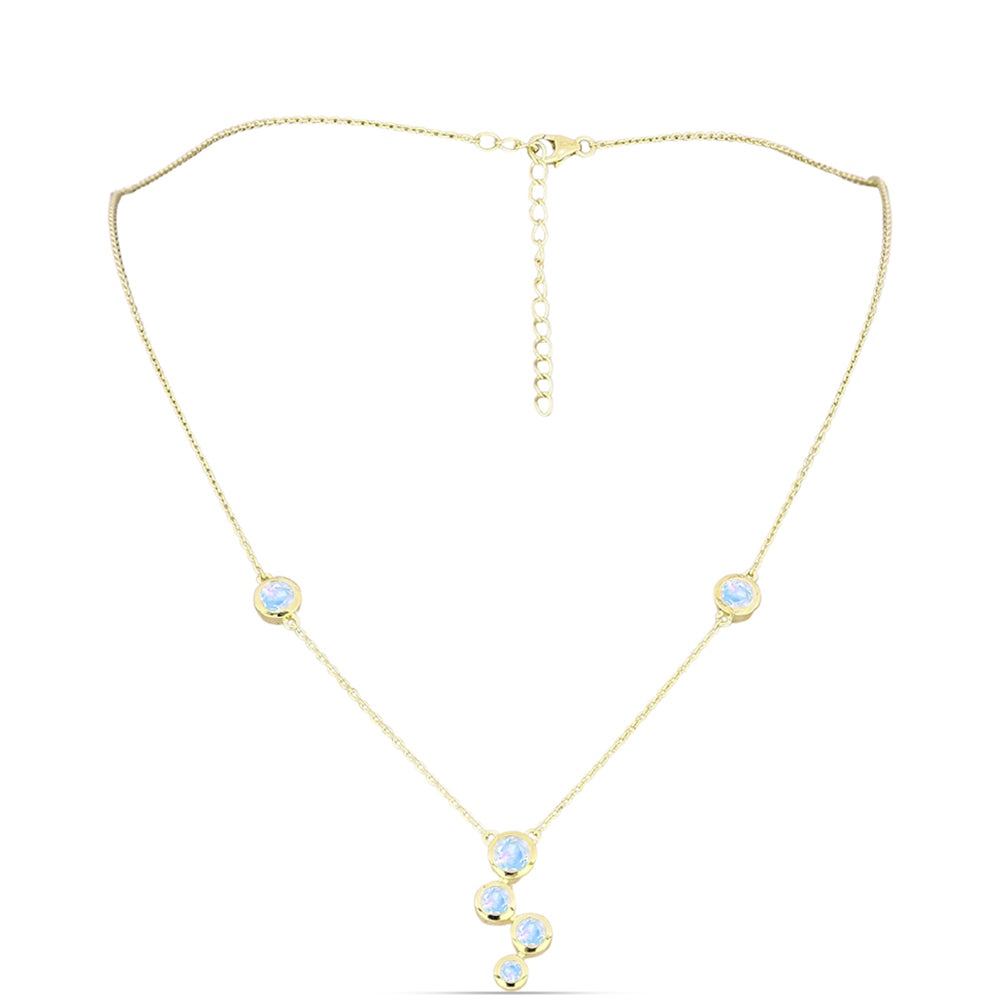 Pozlacené stříbro 925/1000 Náhrdelník s Duhovým Měsíčním Kamenem - Karátové číslo: 2.17. přibližná hmotnost: 5.54 gramů 1 