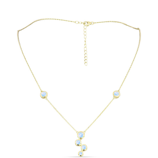 Pozlacené stříbro 925/1000 Náhrdelník s Duhovým Měsíčním Kamenem - Karátové číslo: 2.17. přibližná hmotnost: 5.54 gramů