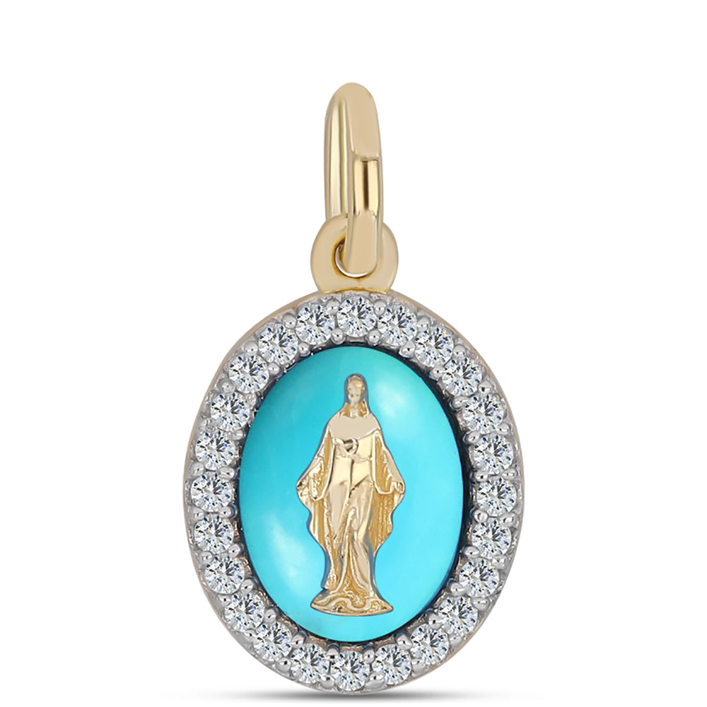 Pozlacené Stříbro 925/1000 - Přívěsek s Tyrkysem Sleeping Beauty a Bílým Topazem - Karátové číslo: 1.22. přibližná hmotnost: 1.95 gramů