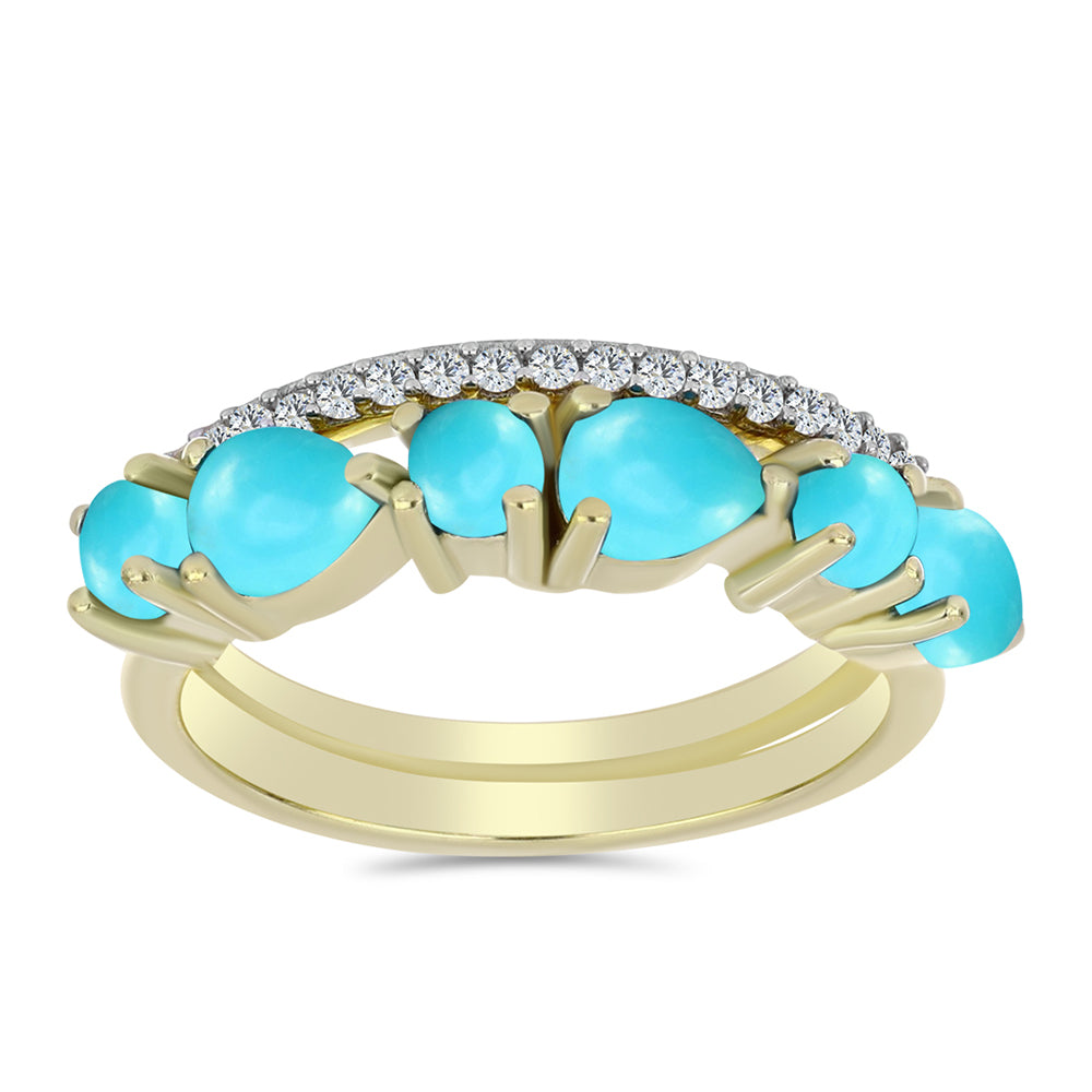 Pozlacené stříbro 925/1000 Prsten s Tyrkysem Sleeping Beauty a Bílým Topazem - Karátové číslo: 1.6. přibližná hmotnost: 3.94 gramů 3 