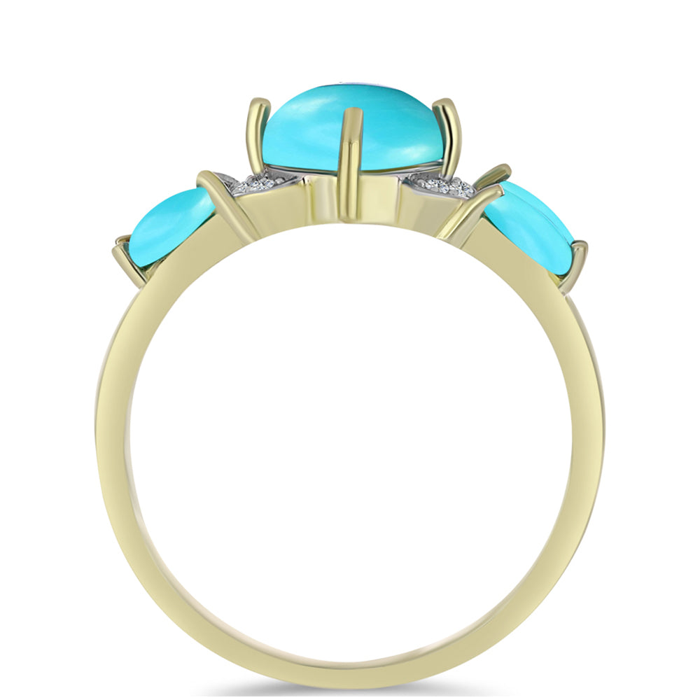 Pozlacené stříbro 925/1000 Prsten s Tyrkysem Sleeping Beauty a Bílým Topazem - Karátové číslo: 2.09. přibližná hmotnost: 2.61 gramů 2 