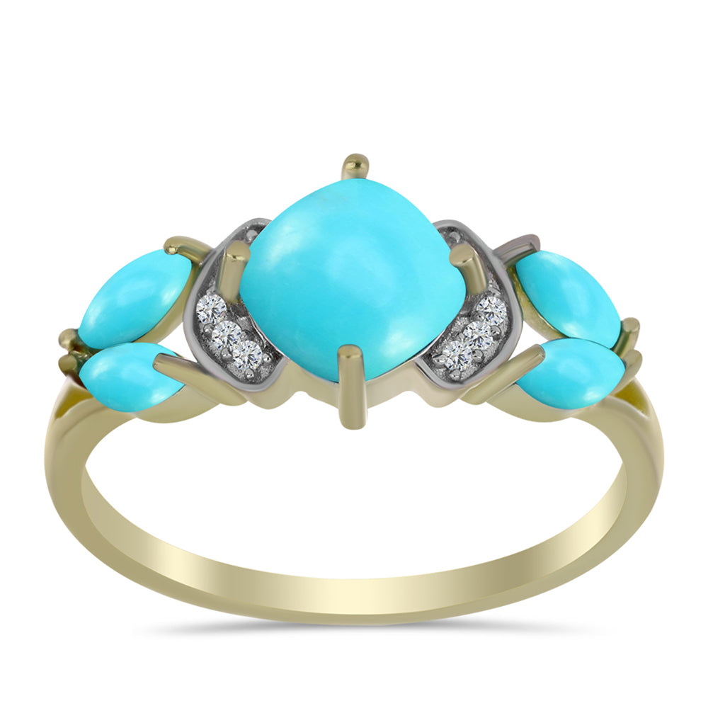 Pozlacené stříbro 925/1000 Prsten s Tyrkysem Sleeping Beauty a Bílým Topazem - Karátové číslo: 2.09. přibližná hmotnost: 2.61 gramů