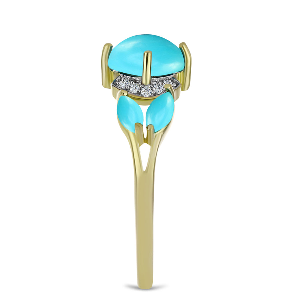 Pozlacené stříbro 925/1000 Prsten s Tyrkysem Sleeping Beauty a Bílým Topazem - Karátové číslo: 2.09. přibližná hmotnost: 2.61 gramů 4 