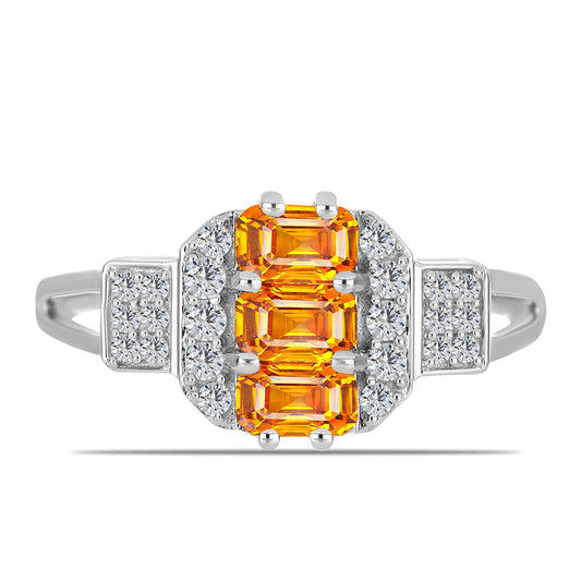 Stříbro 925/1000 - Prsten s Padparadscha Safírem a Bílým Topazem - Karátové číslo: 1.35. přibližná hmotnost: 3.25 gramů