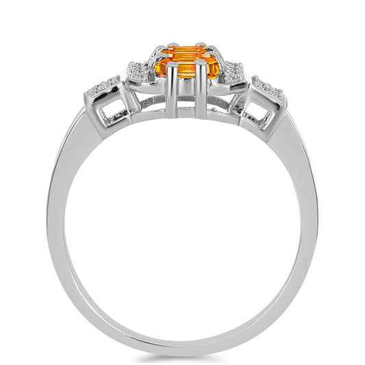 Stříbro 925/1000 - Prsten s Padparadscha Safírem a Bílým Topazem - Karátové číslo: 1.35. přibližná hmotnost: 3.25 gramů