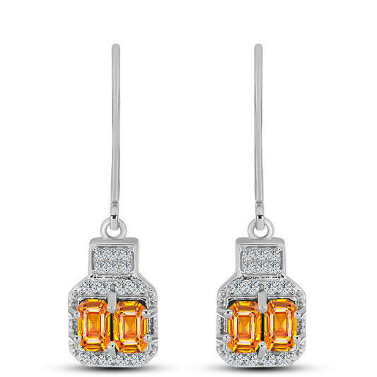 Stříbro 925/1000 - Náušnice s Padparadscha Safírem a Bílým Topazem - Karátové číslo: 1.62. přibližná hmotnost: 3.08 gramů