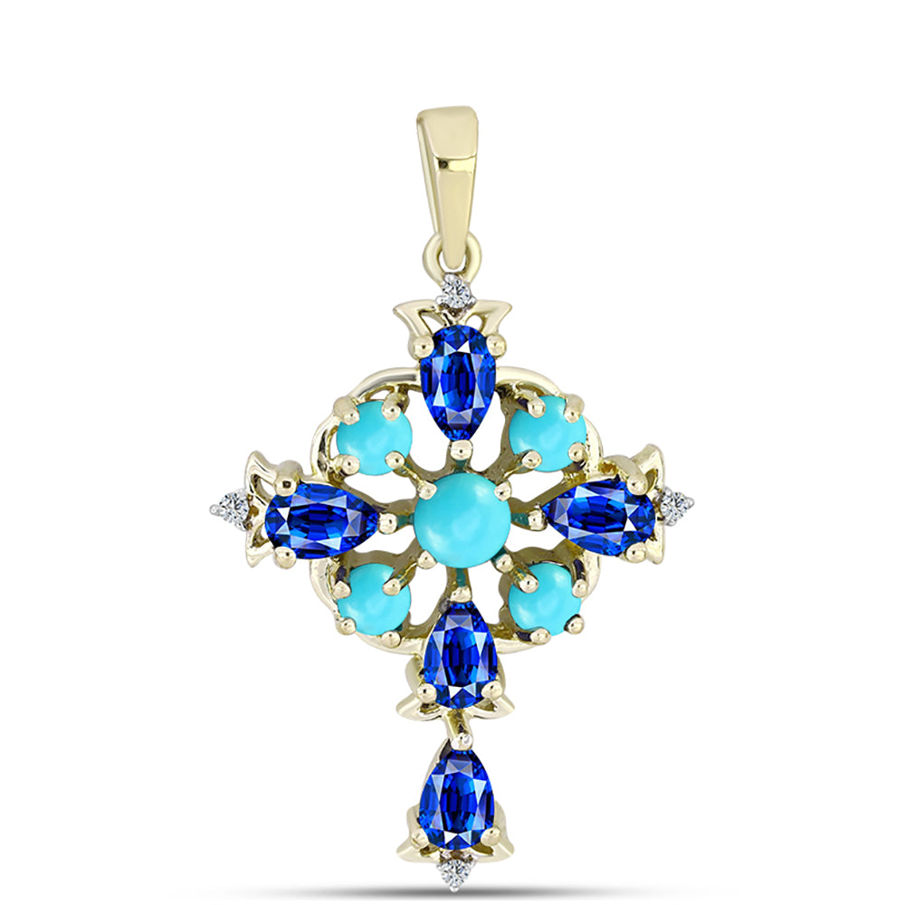 Pozlacené stříbro 925/1000 Přívěsek s Tyrkysem Sleeping Beauty a Australským Modrým Safírem - Karátové číslo: 2.65. přibližná hmotnost: 3.03 gramů 1 
