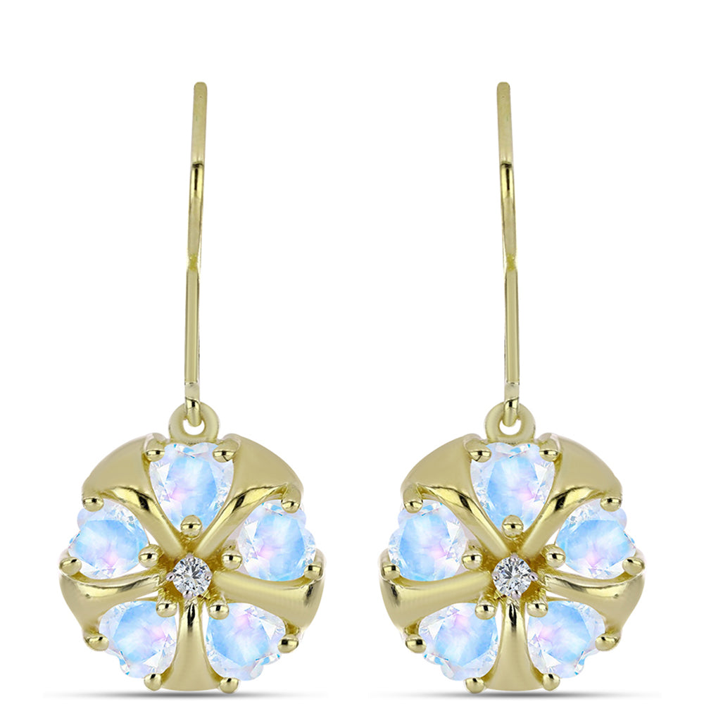 Pozlacené stříbro 925/1000 Náušnice s Duhovým Měsíčním Kamenem a Bílým Topazem - Karátové číslo: 2.29. přibližná hmotnost: 4.63 gramů 1 