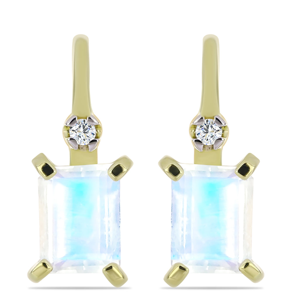 Pozlacené Stříbro 925/1000 - Náušnice s Duhovým Měsíčním Kamenem a Bílým Topazem - Karátové číslo: 2.99. přibližná hmotnost: 4.08 gramů 1 