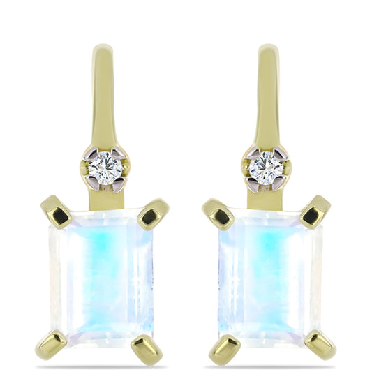 Pozlacené Stříbro 925/1000 - Náušnice s Duhovým Měsíčním Kamenem a Bílým Topazem - Karátové číslo: 2.99. přibližná hmotnost: 4.08 gramů