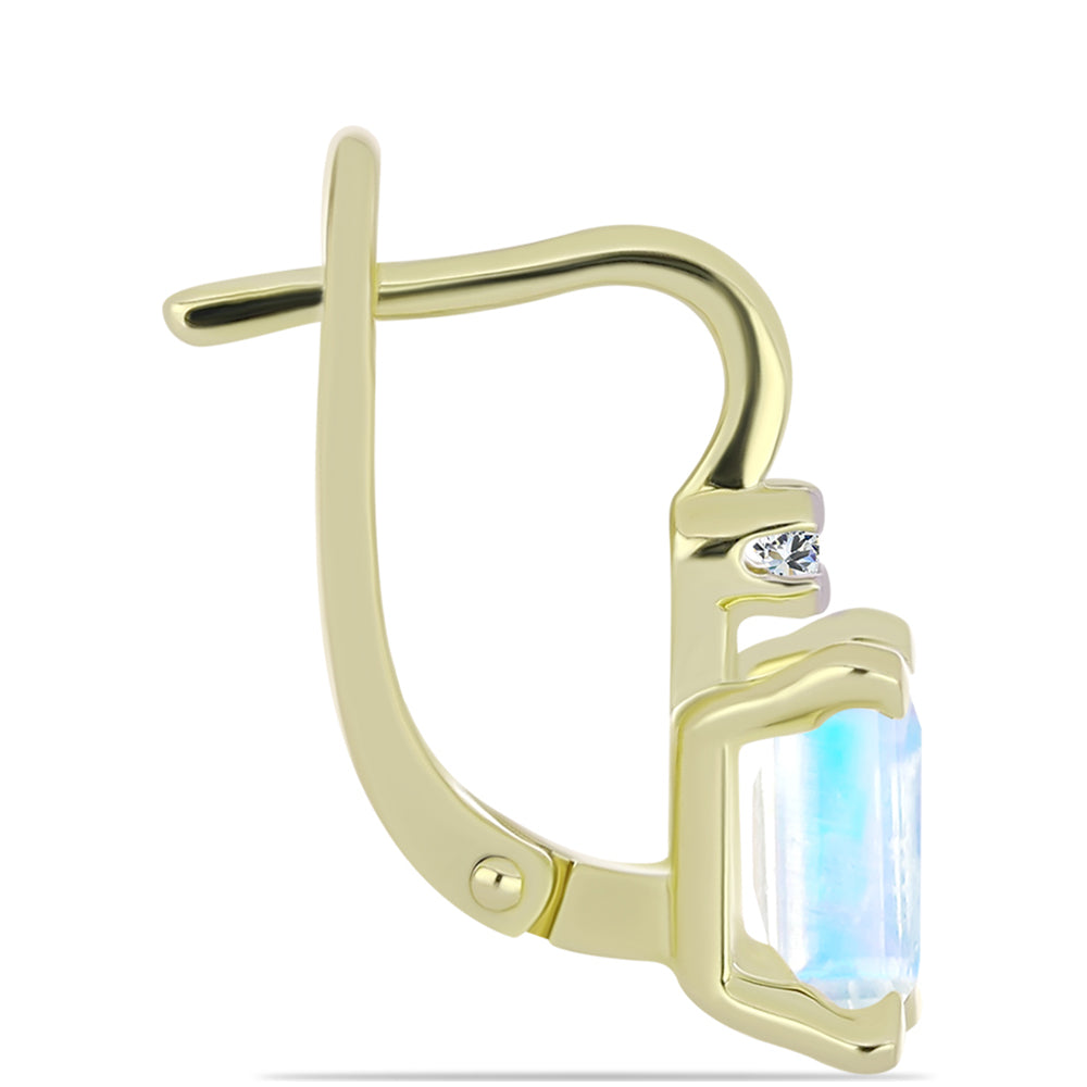 Pozlacené Stříbro 925/1000 - Náušnice s Duhovým Měsíčním Kamenem a Bílým Topazem - Karátové číslo: 2.99. přibližná hmotnost: 4.08 gramů 2 