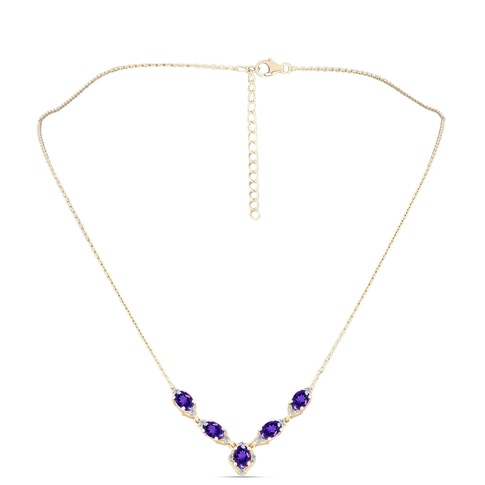 Pozlacený 925 / 1000 Sterlingové Stříbro Náhrdelník s Marockým Ametystem a Bílým Topazem