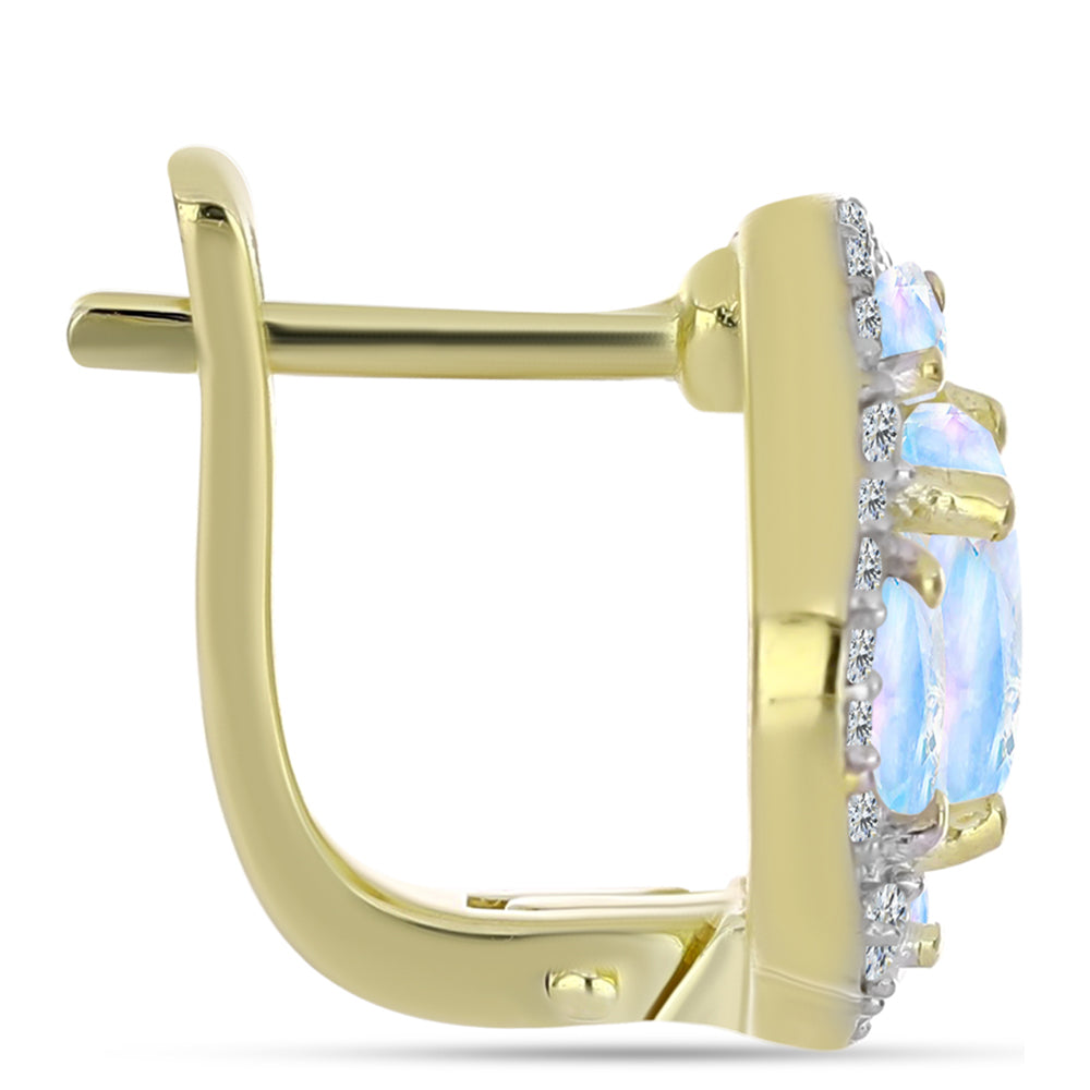 Pozlacené stříbro 925/1000 Náušnice s Duhovým Měsíčním Kamenem - Karátové číslo: 3.55. přibližná hmotnost: 5.04 gramů