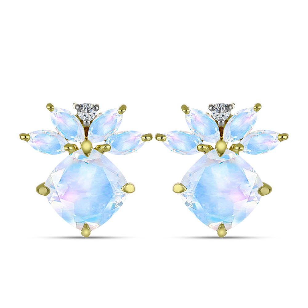 Pozlacené Stříbro 925/1000 - Náušnice s Duhovým Měsíčním Kamenem - Karátové číslo: 5.23. přibližná hmotnost: 4.57 gramů 1 