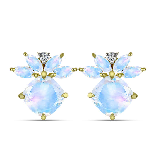 Pozlacené Stříbro 925/1000 - Náušnice s Duhovým Měsíčním Kamenem - Karátové číslo: 5.23. přibližná hmotnost: 4.57 gramů