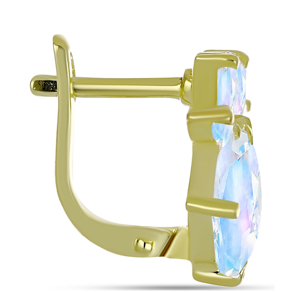 Pozlacené Stříbro 925/1000 - Náušnice s Duhovým Měsíčním Kamenem - Karátové číslo: 5.23. přibližná hmotnost: 4.57 gramů 2 