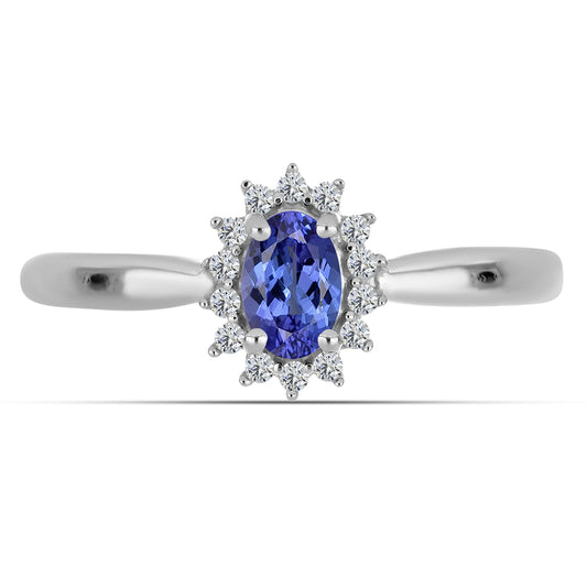 Stříbro 925/1000 - Prsten s AA Tanzanitem a Bílým Topazem - Karátové číslo: 0.54. přibližná hmotnost: 2.07 gramů
