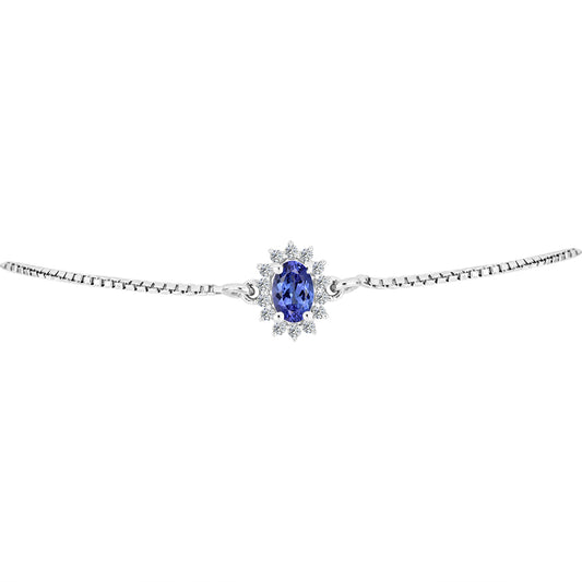 Stříbro 925/1000 - Náramek s AA Tanzanitem a Bílým Topazem - Karátové číslo: 0.55. přibližná hmotnost: 2.54 gramů