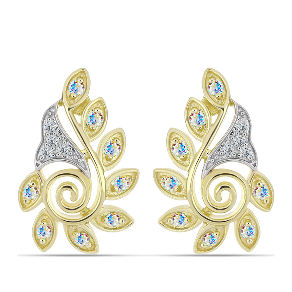 Pozlacené Stříbro 925/1000 - Náušnice s Ledovým Moissanitem a Bílým Topazem - Karátové číslo: 0.31. přibližná hmotnost: 4.45 gramů