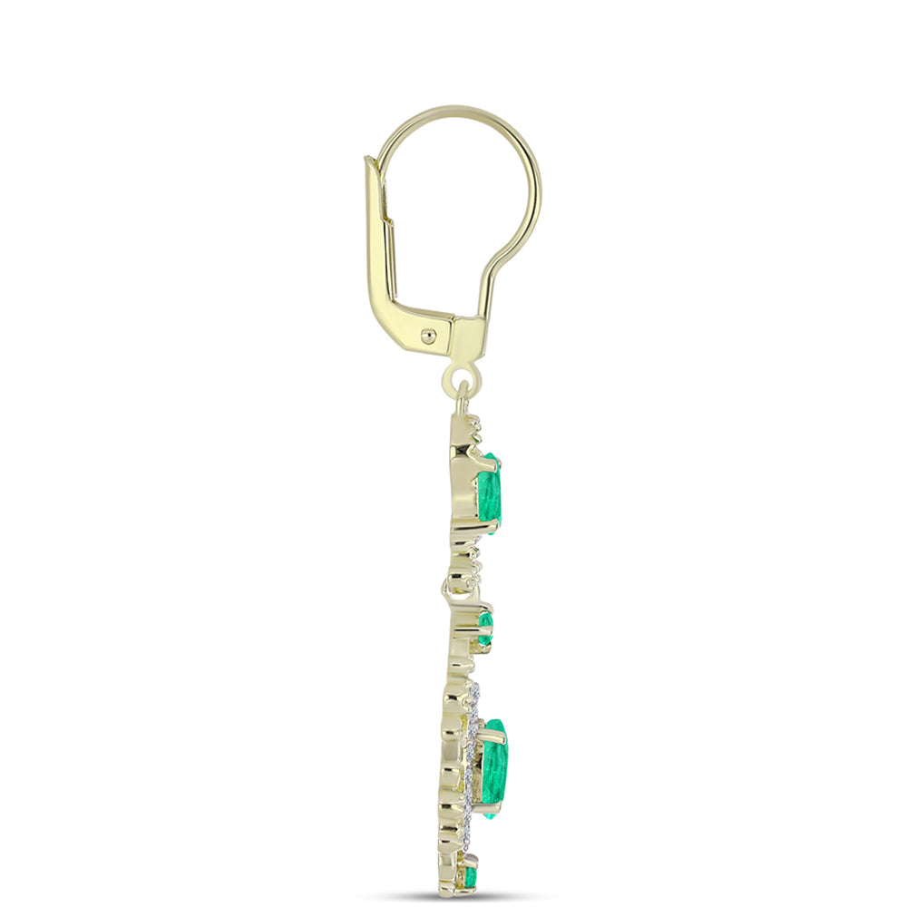 Pozlacené Stříbro 925/1000 - Náušnice s Kolumbijským Smaragdem a Bílým Diamantem - Karátové číslo: 1.67. přibližná hmotnost: 4.46 gramů 2 