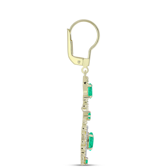 Pozlacené Stříbro 925/1000 - Náušnice s Kolumbijským Smaragdem a Bílým Diamantem - Karátové číslo: 1.67. přibližná hmotnost: 4.46 gramů