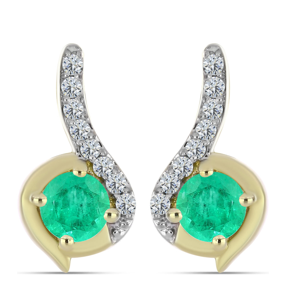 Pozlacené Stříbro 925/1000 - Náušnice s Kolumbijským Smaragdem a Bílým Diamantem - Karátové číslo: 0.64. přibližná hmotnost: 2.79 gramů 1 