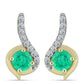 Pozlacené Stříbro 925/1000 - Náušnice s Kolumbijským Smaragdem a Bílým Diamantem - Karátové číslo: 0.64. přibližná hmotnost: 2.79 gramů