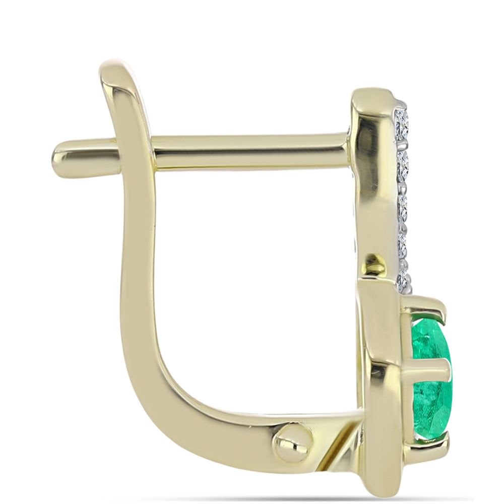 Pozlacené Stříbro 925/1000 - Náušnice s Kolumbijským Smaragdem a Bílým Diamantem - Karátové číslo: 0.64. přibližná hmotnost: 2.79 gramů 2 