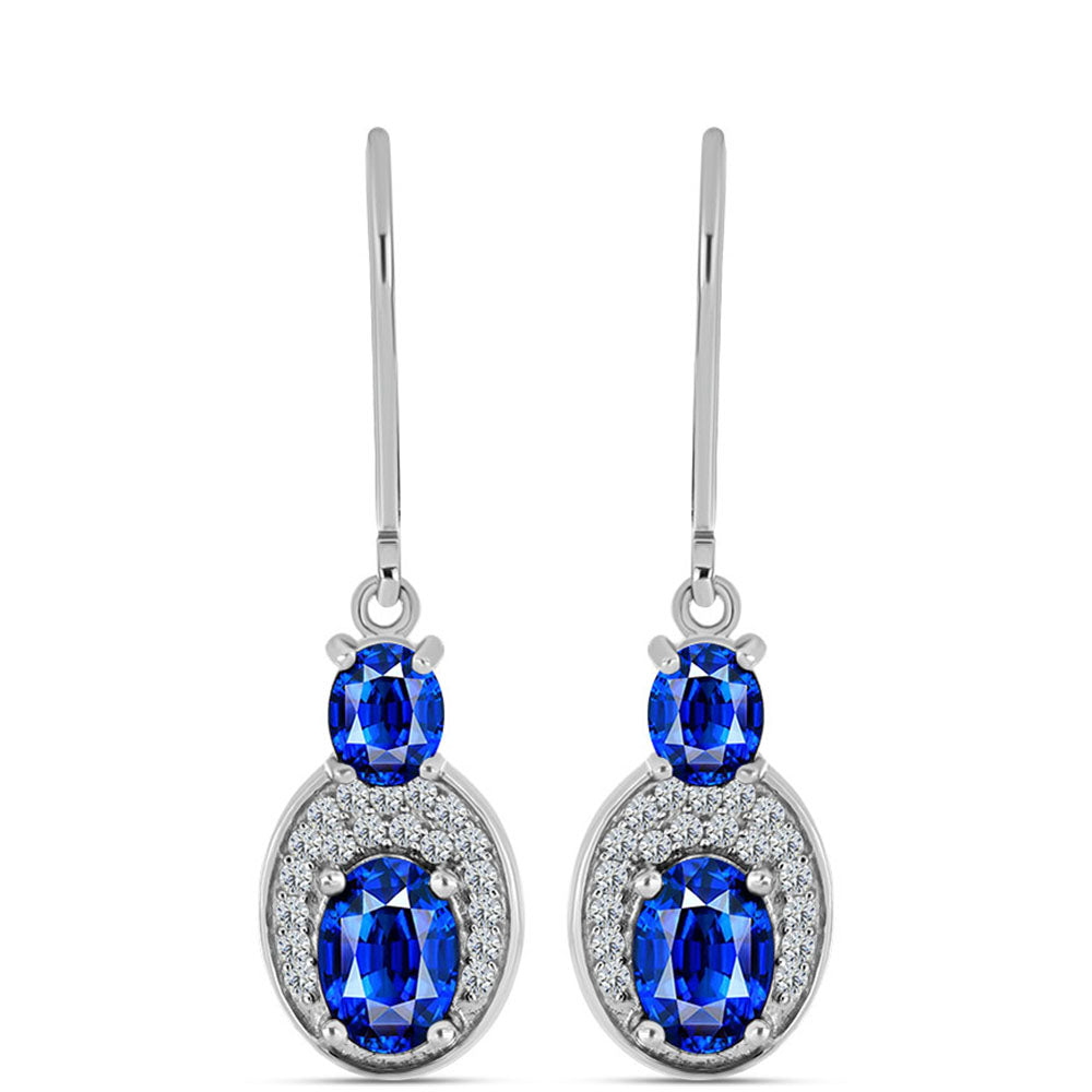 Stříbro 925/1000 Náušnice s Australským Modrým Safírem a Bílým Topazem - Karátové číslo: 3.46. přibližná hmotnost: 3.35 gramů