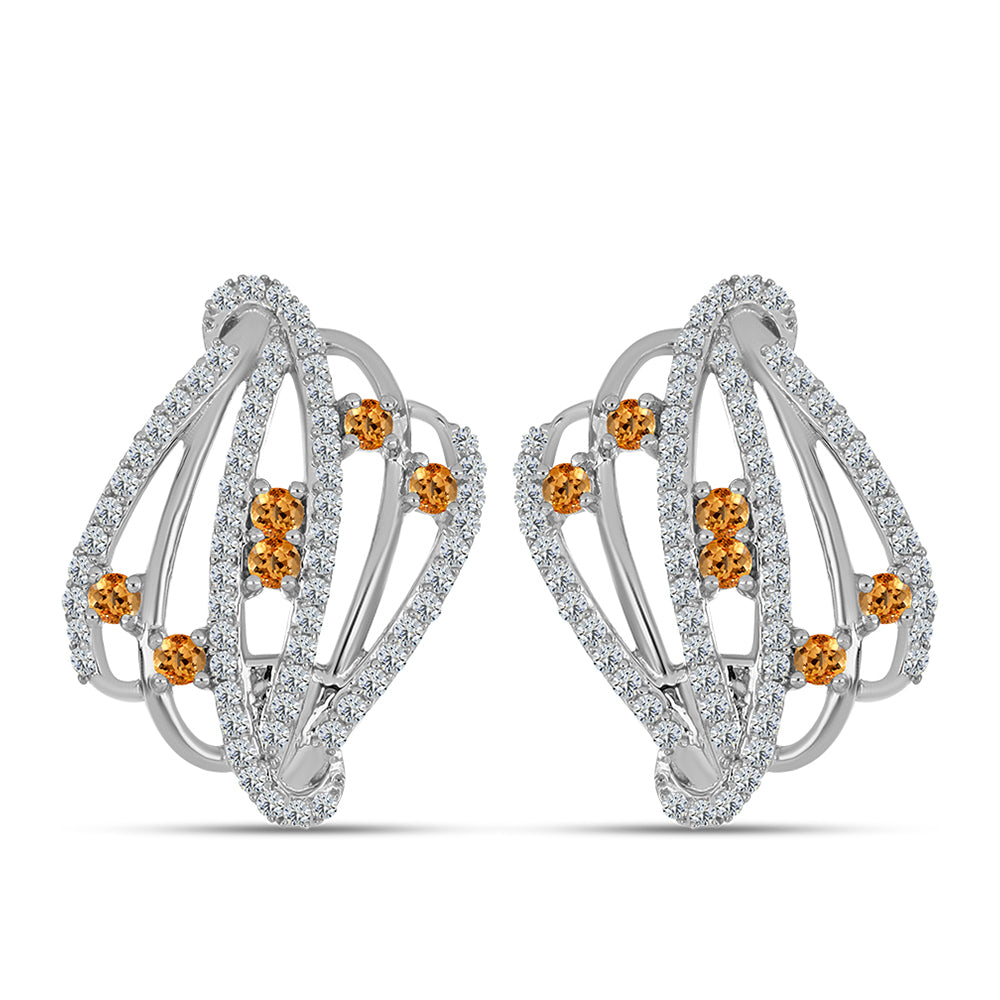 Stříbro 925/1000 - Náušnice s "Císařským žlutým" topazem a Bílým Topazem - Karátové číslo: 1.46. přibližná hmotnost: 5.9 gramů