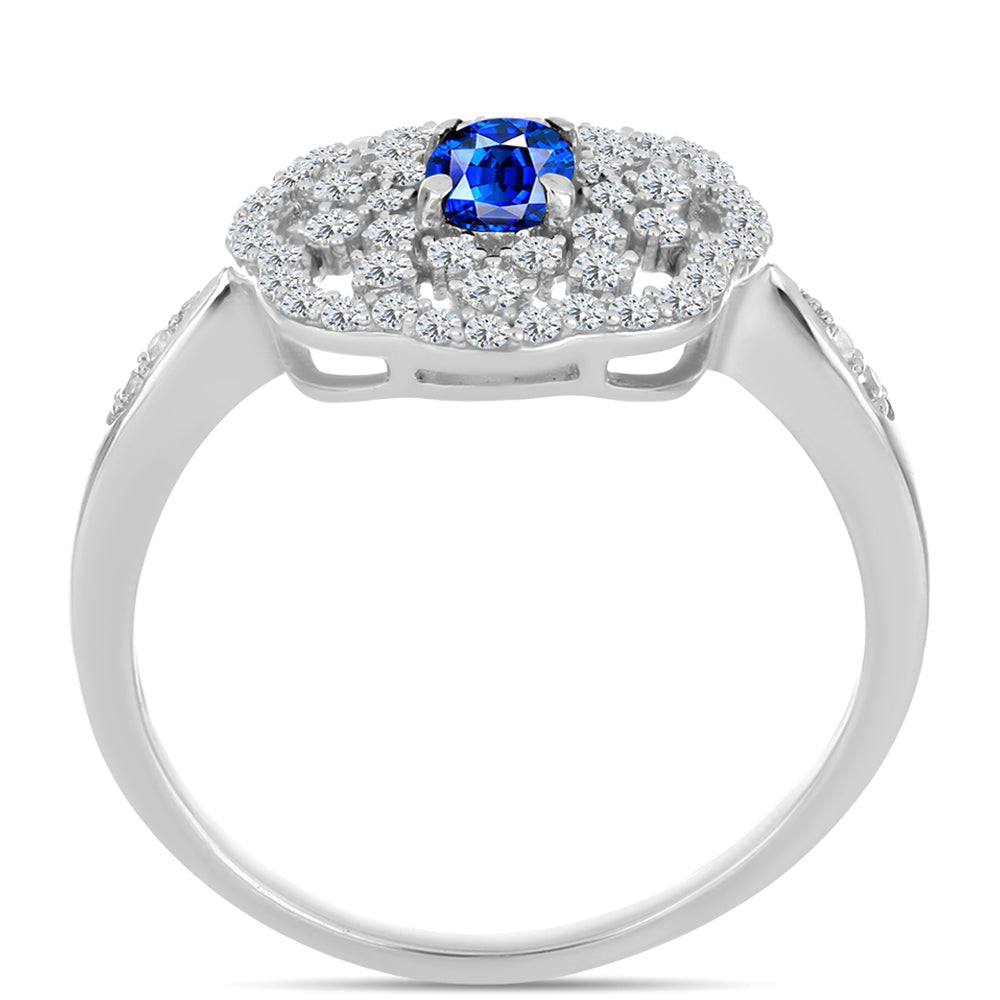 Stříbro 925/1000 Prsten s Australským Modrým Safírem a Bílým Topazem - Karátové číslo: 1.16. přibližná hmotnost: 3.23 gramů