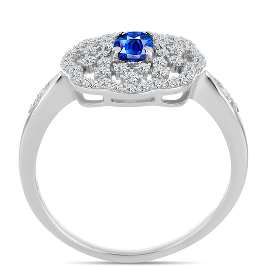 Stříbro 925/1000 Prsten s Australským Modrým Safírem a Bílým Topazem - Karátové číslo: 1.16. přibližná hmotnost: 3.23 gramů