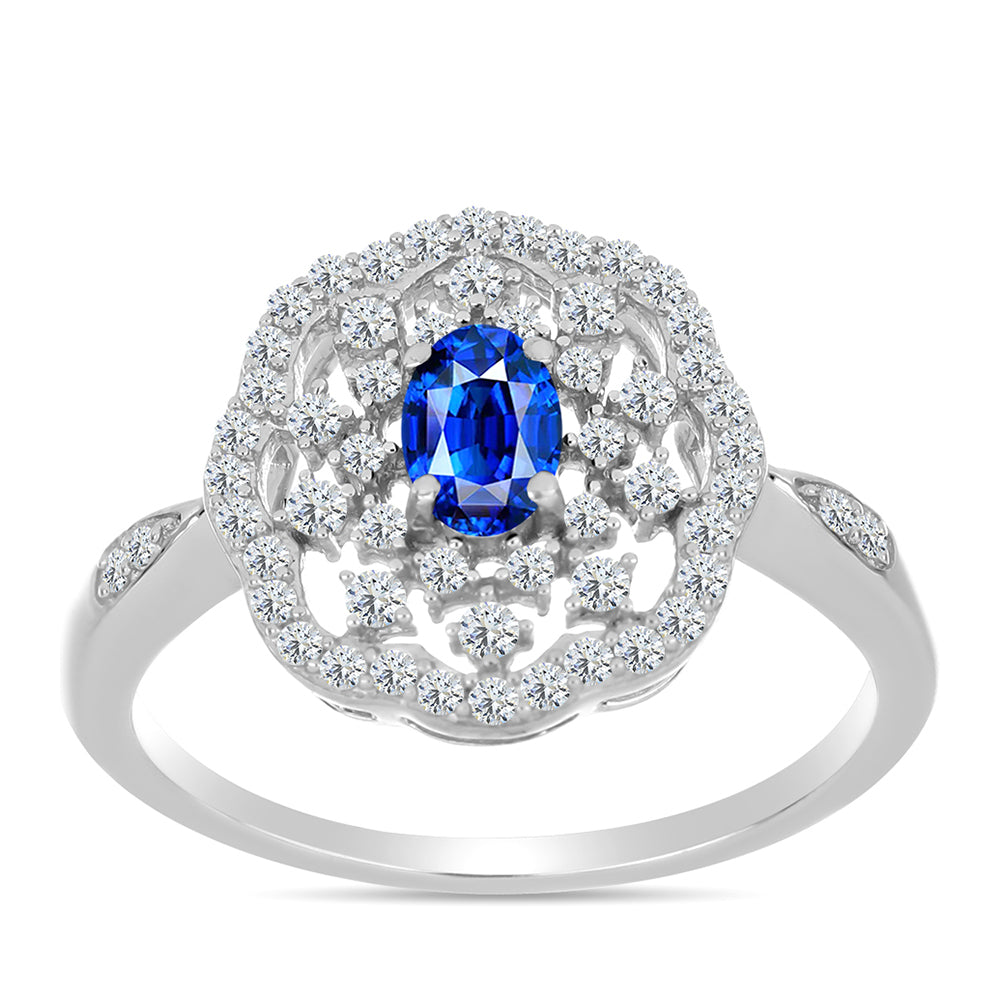 Stříbro 925/1000 Prsten s Australským Modrým Safírem a Bílým Topazem - Karátové číslo: 1.16. přibližná hmotnost: 3.23 gramů