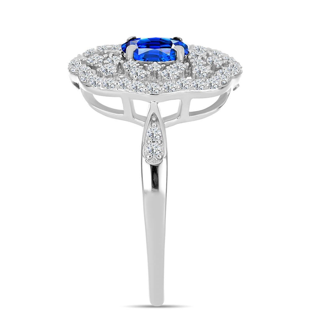 Stříbro 925/1000 Prsten s Australským Modrým Safírem a Bílým Topazem - Karátové číslo: 1.16. přibližná hmotnost: 3.23 gramů 4 