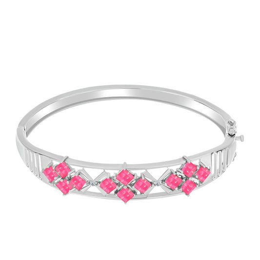 Stříbrný Náramek s Růžovým Opálem z Lega Dembi a Bílým Topazem