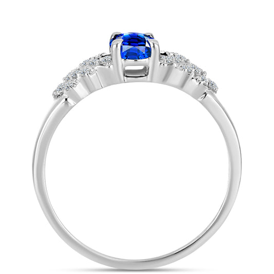 Stříbro 925/1000 - Prsten s Australským Modrým Safírem a Bílým Topazem - Karátové číslo: 1.28. přibližná hmotnost: 2.5 gramů